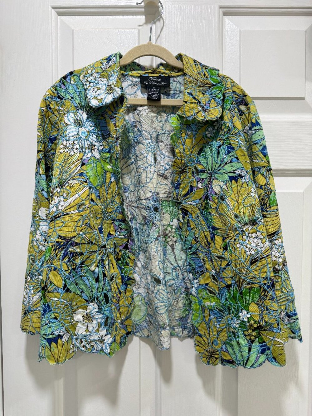 Trenz by Theresa Rene Vintage Cutwork Womens Jacket S Floral Embroidered Cotton